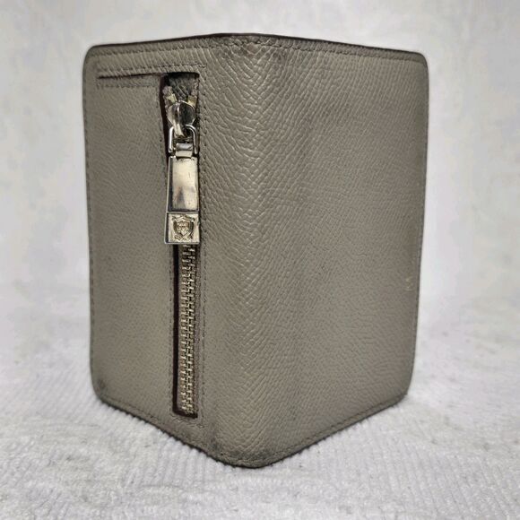 Massimo Dutti Bi Fold Mini Leather Wallet Grey Maroon Casual Minimalist Simple - Picture 1 of 6